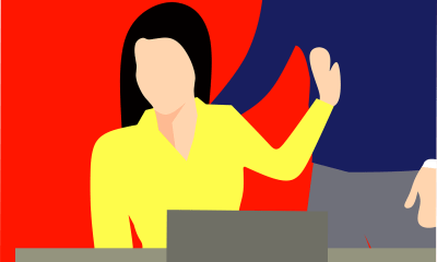 graphic image of woman stopping a man