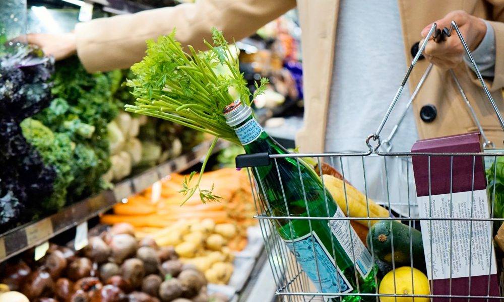 grocery basket held by woman shopping