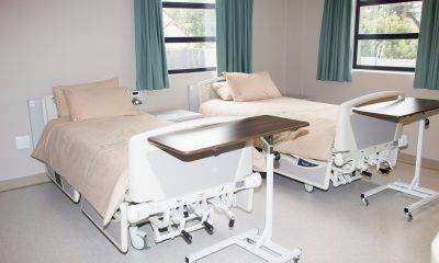 hospital room with two empty beds