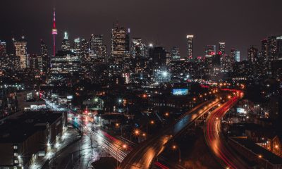 Night view of urban city lights and roads