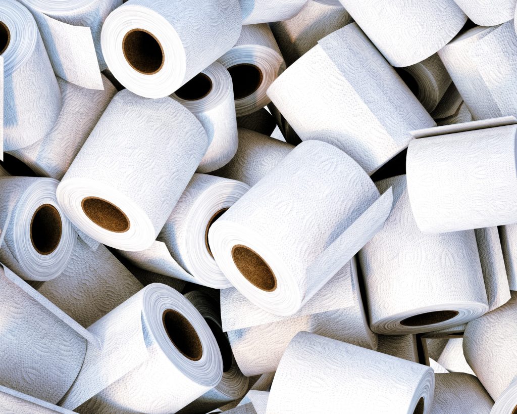 A pile of tissue paper rolls