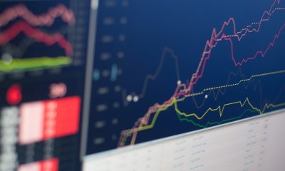 Monitor displaying graphs of stock market trading