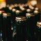 Bottlecaps on green glass bottles