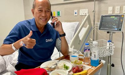 DND Sec Delfin Lorenzana poses while eating breakfast on his hospital bed
