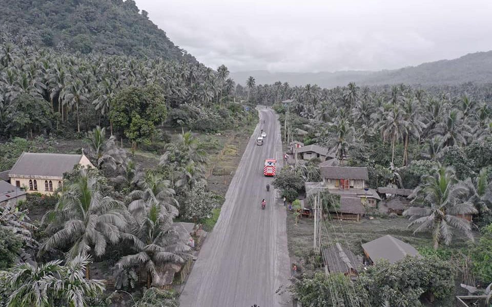 Volcanic ashes cover houses, roads, and trees in Jubain and Irosin, Sorsogon