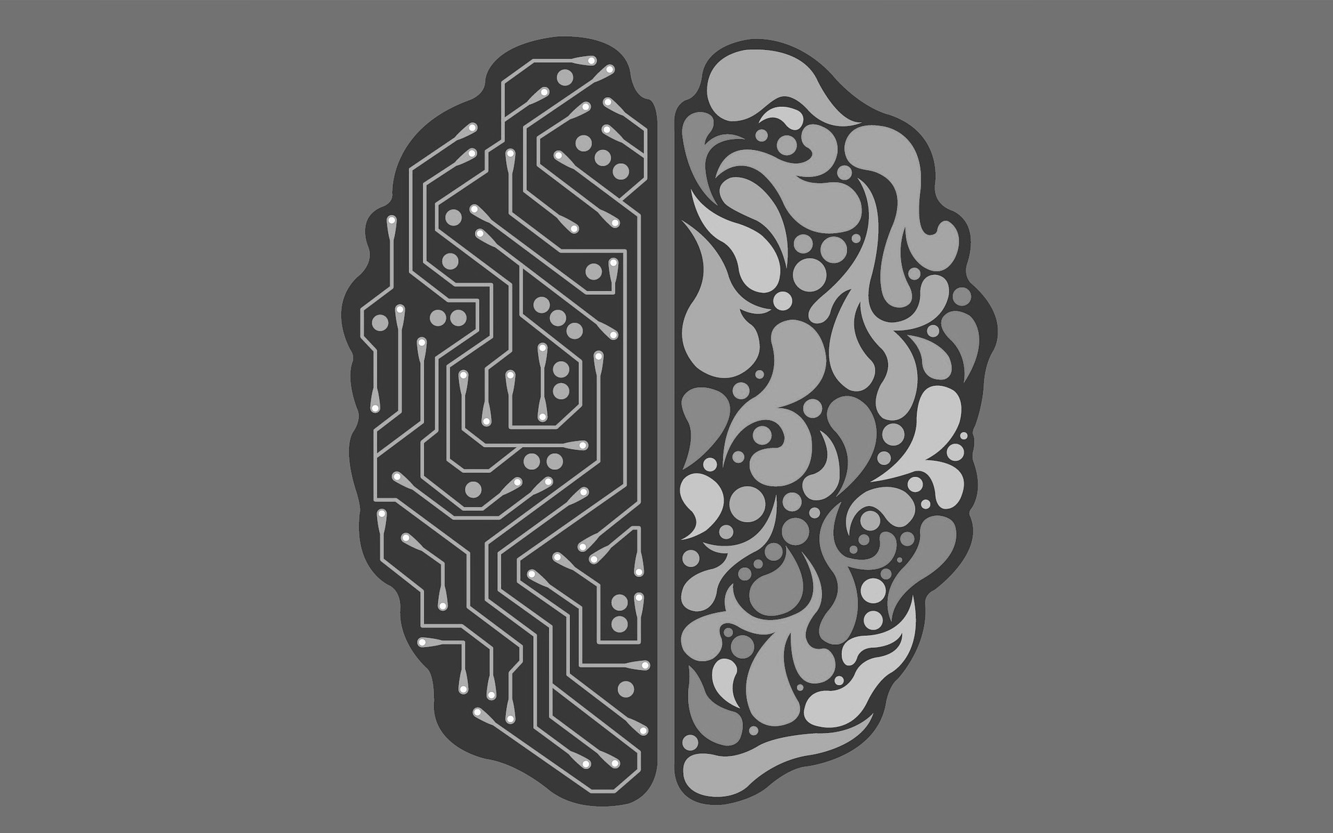 Illustration of brain made of circuits and curves