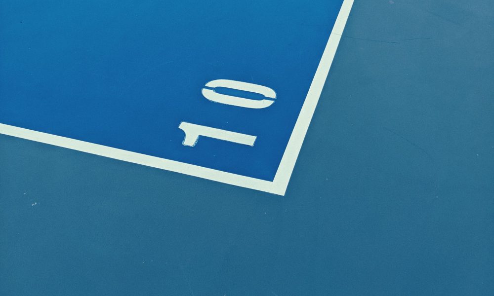 Lines and colours of a blue netball court