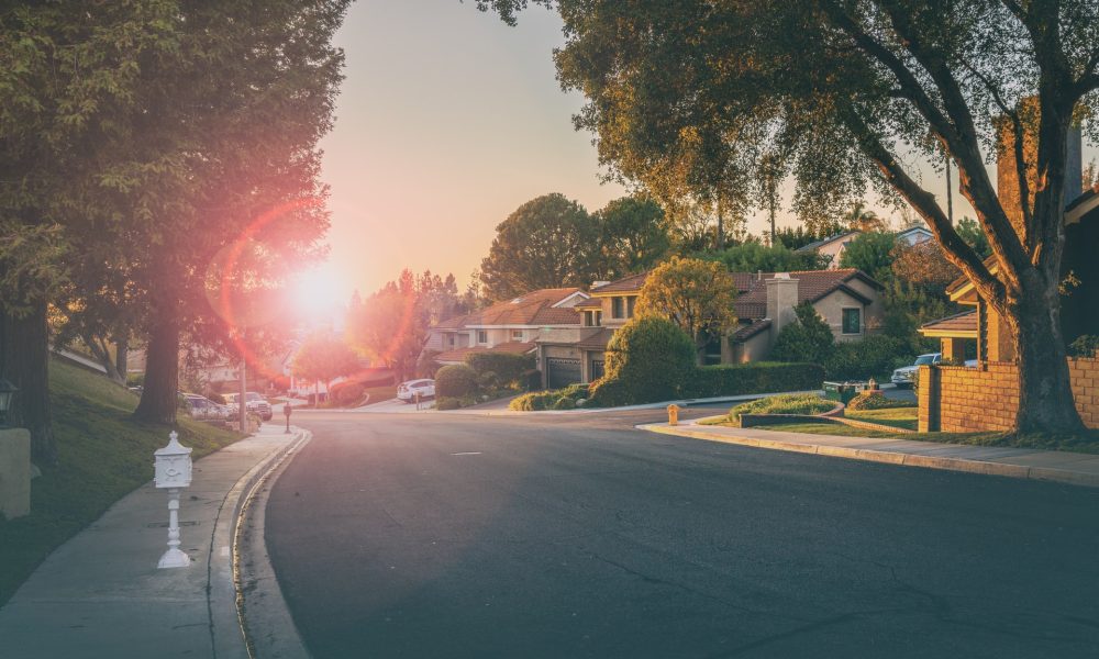 Road with house and trees in the background