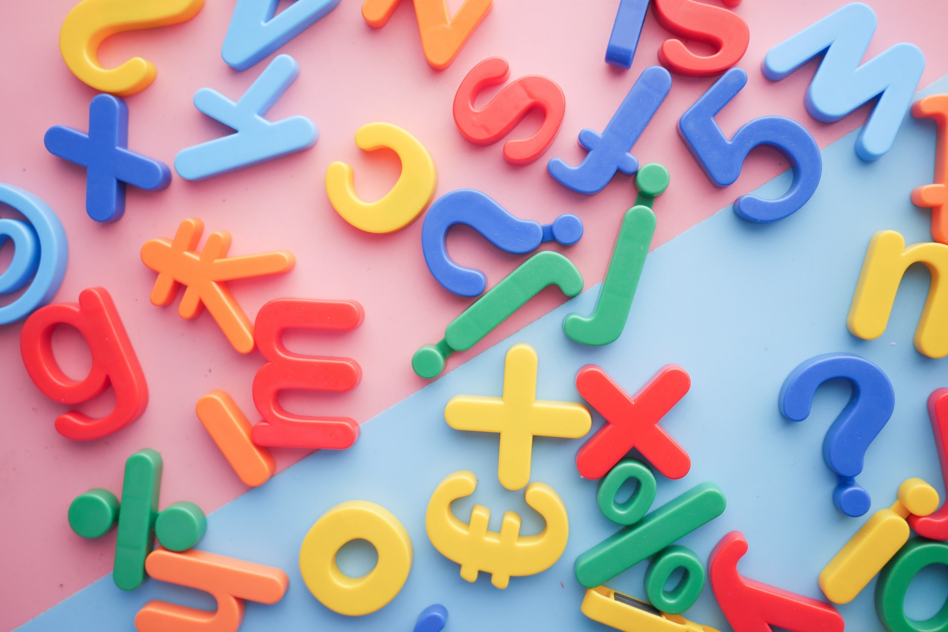 Colorful and jumbled letters, numbers, and symbols