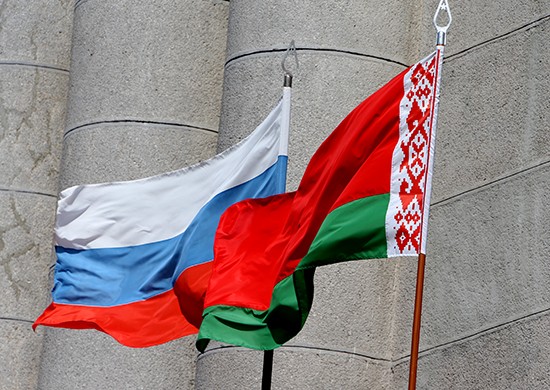 Russia flag and Belarus flag