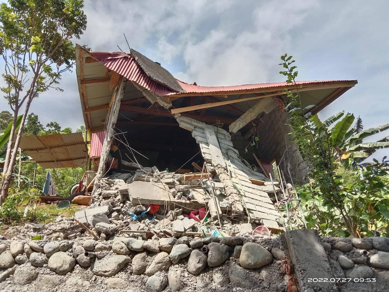 fallen house due to earthquake