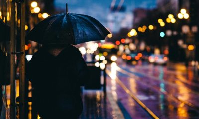 person with umbrella while raining