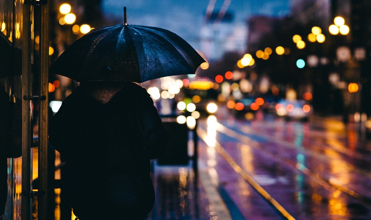 person with umbrella while raining