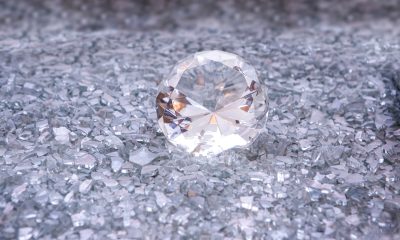 diamond placed on broken glasses