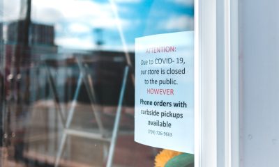 store announcement on glass wall