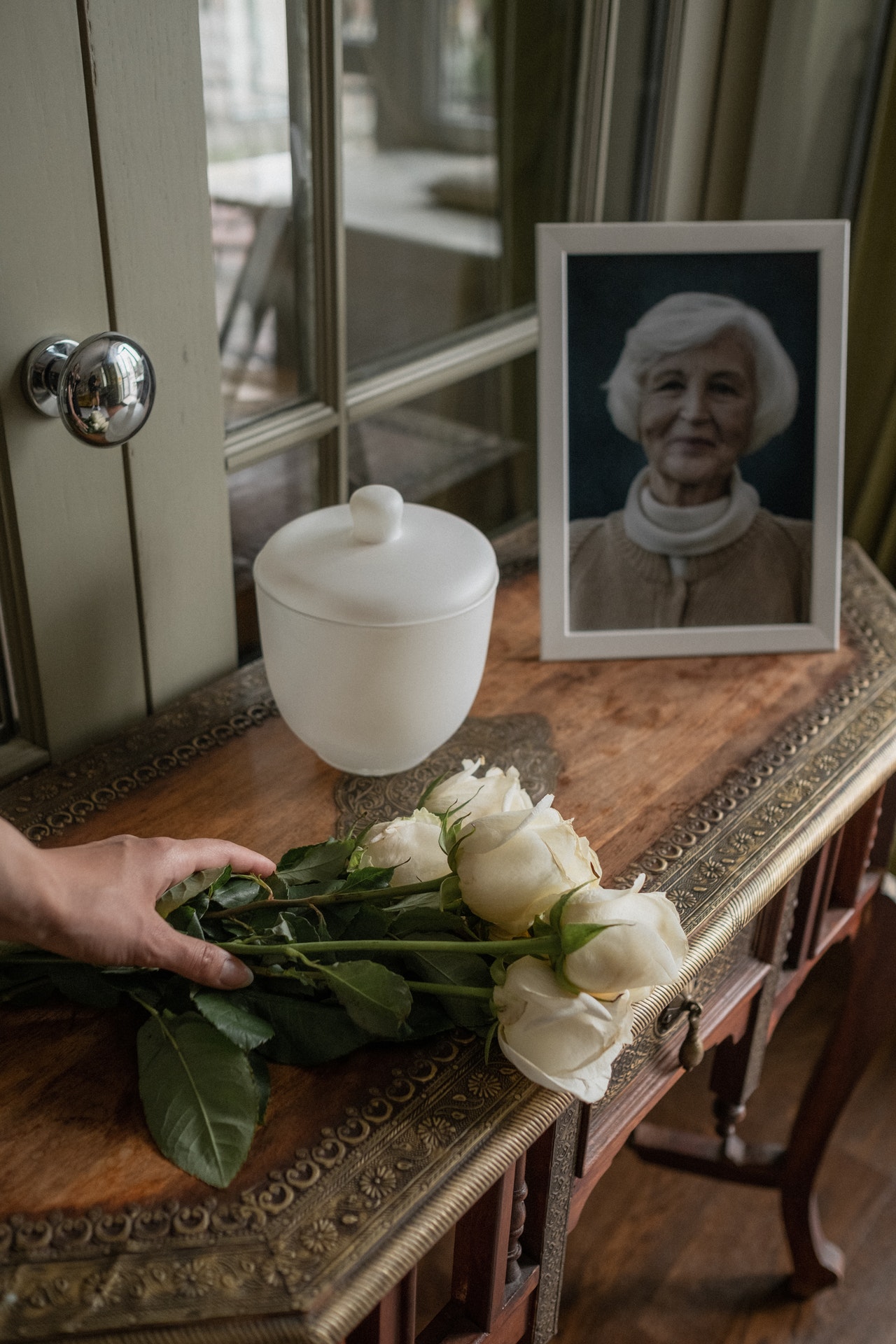 flowers and urn and photo
