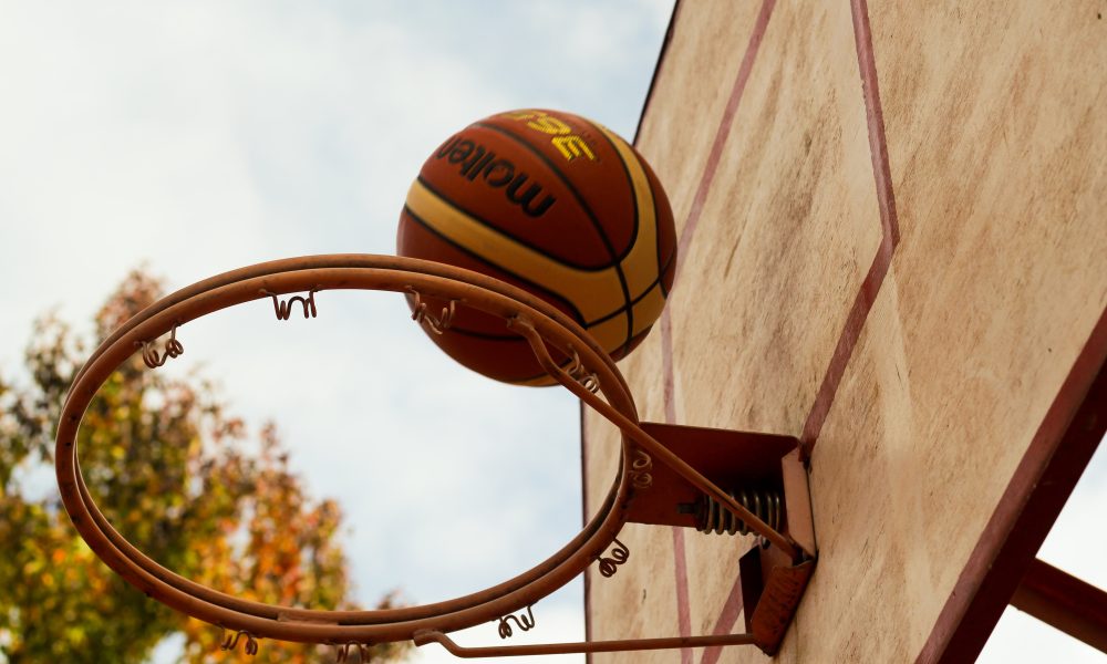 Basketball on a hoop
