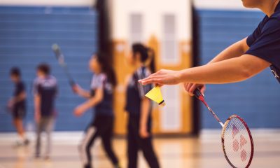 Students playing badminton