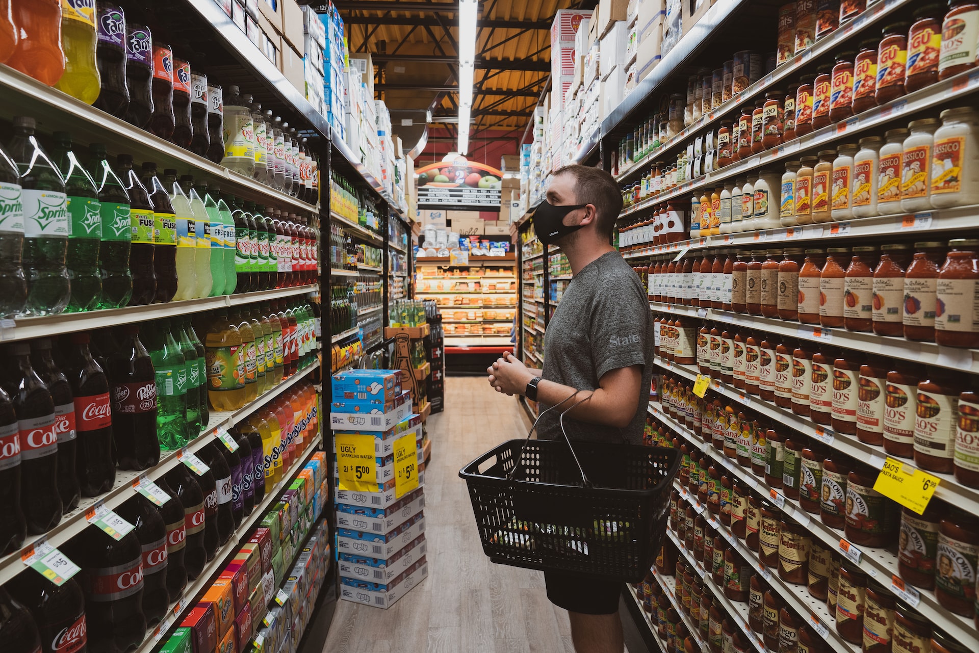 man looking at grocery