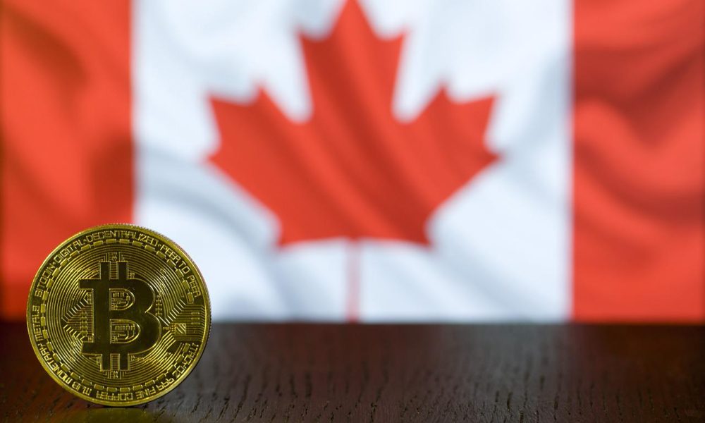 bitcoing in front of Canadian flag