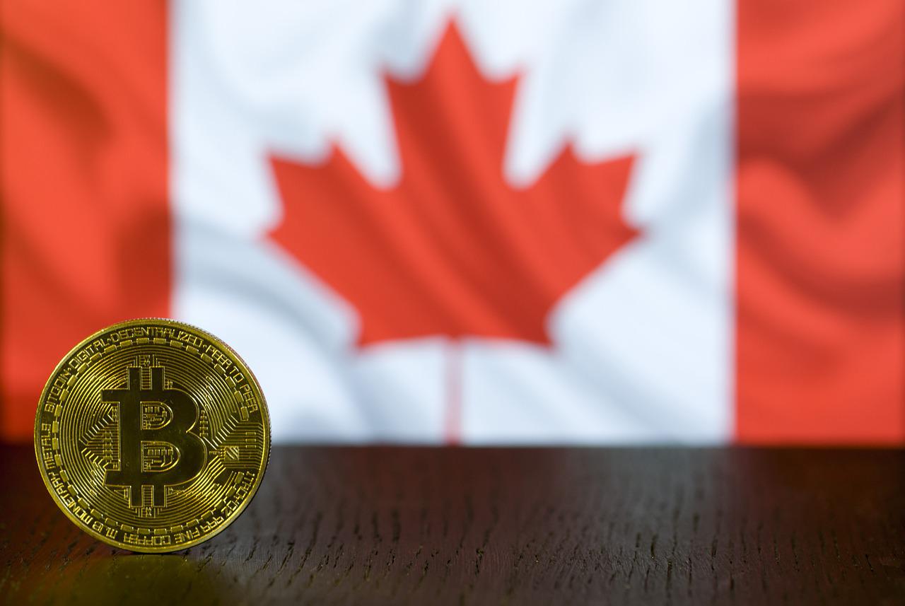 bitcoing in front of  Canadian flag