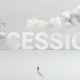 graphic image of recession word with silhouette of a man