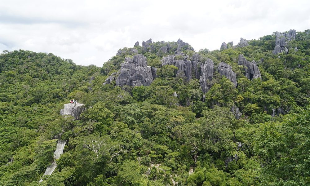 Part of the discovery trail of Masungi Georeserve with karst limestone and rope segments.