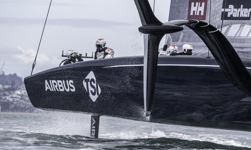 New York Yacht Club American Magic in action during training for 36th America's Cup in Auckland, New Zealand.