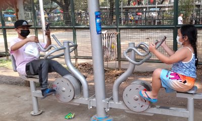 Two persons playing at the playground