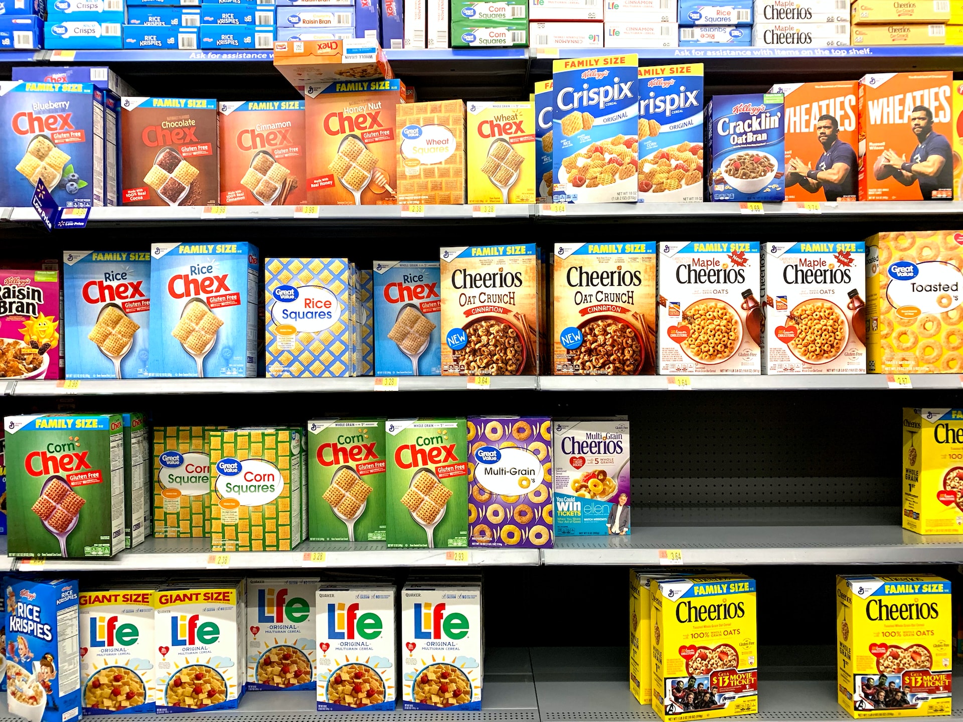 boxed cereals on shelf