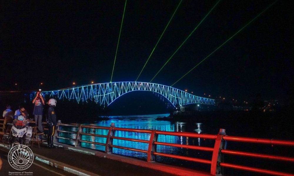 San Juanico Bridge with lights at night