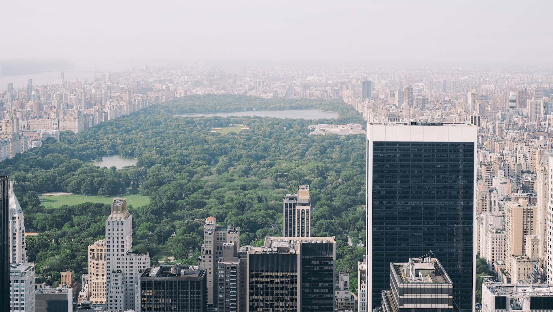 aerial vew of Central Park and skyscrapers