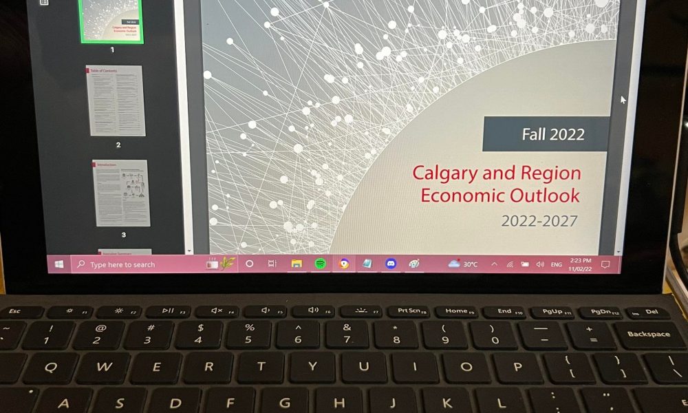 A laptop view of Calgary and Region Economic Outlook 2022-2027