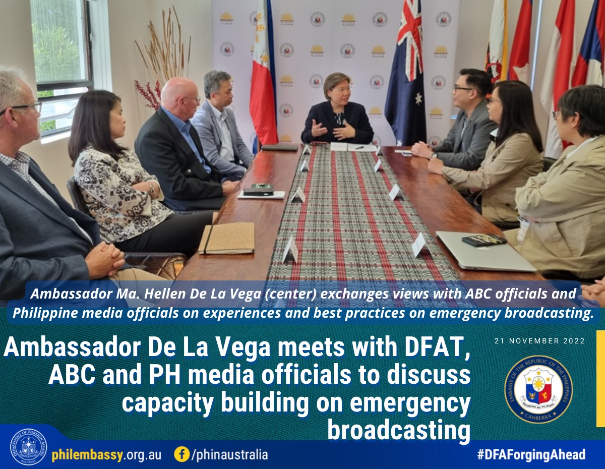 Philippine Ambassador to Australia Ma. Hellen B. De La Vega met with officials from Philippine government media agencies visiting Australia