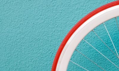 Red and white bike tire