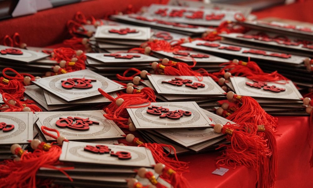 red lucky charms laid on table