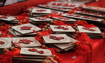 red lucky charms laid on table