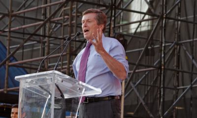 Mayor John Tory talking on a podium