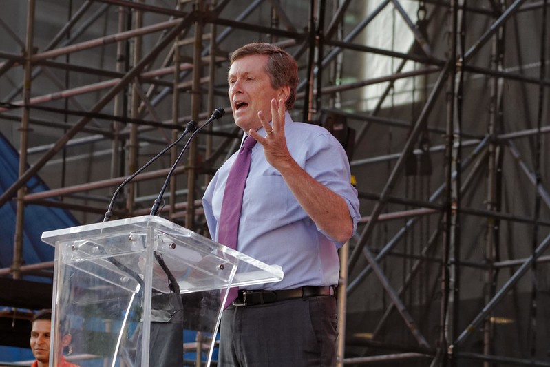 Mayor John Tory talking on a podium