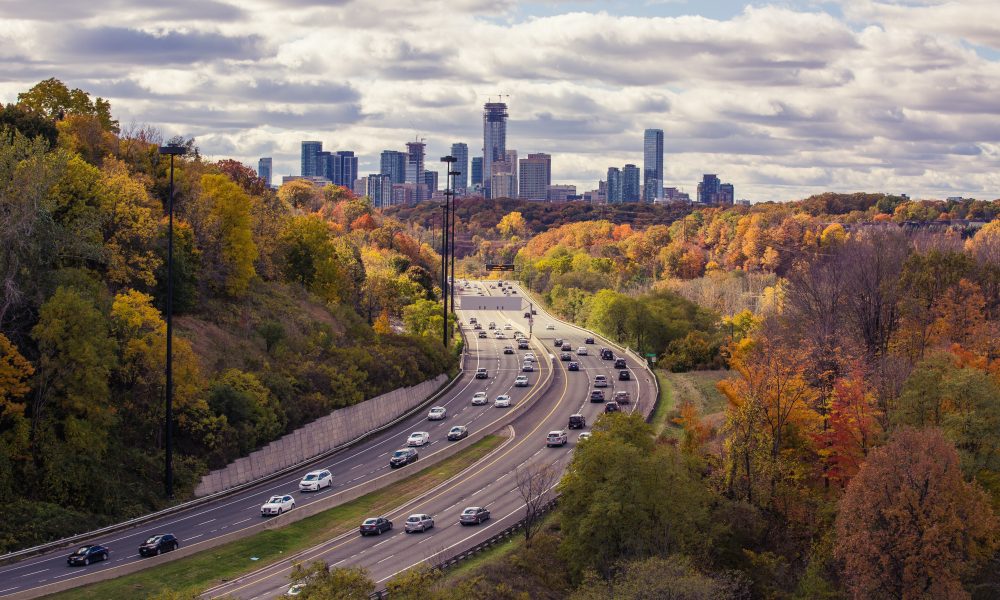 Busy daytime traffic at Leaside Bridge
