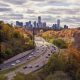 Busy daytime traffic at Leaside Bridge