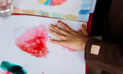 Stamping hand on paper with paint
