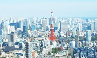 Tokyo Tower in the middle of other buildings