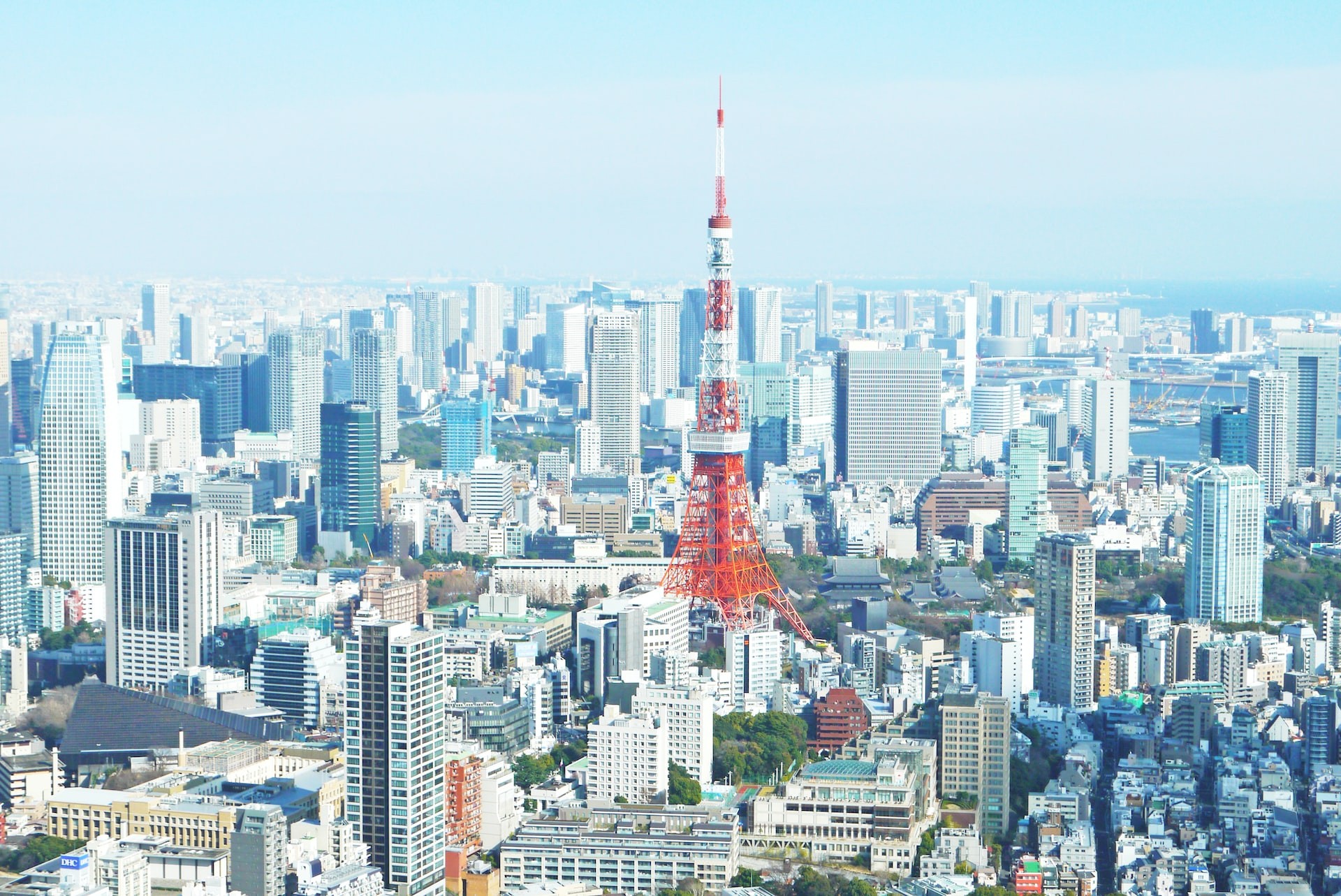 Tokyo Tower in the middle of other buildings