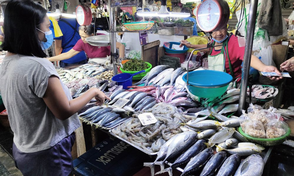 woman chooses from the variety of seafood in market