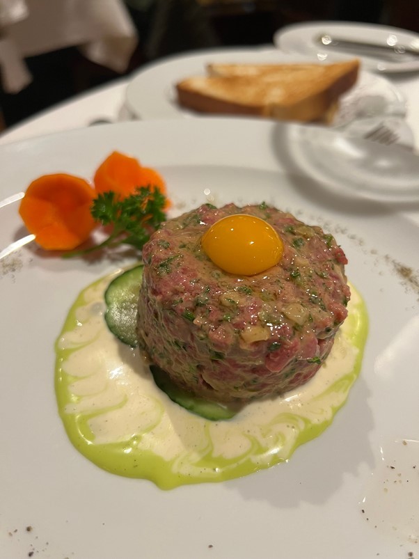 Beef tenderloin steak tartare.