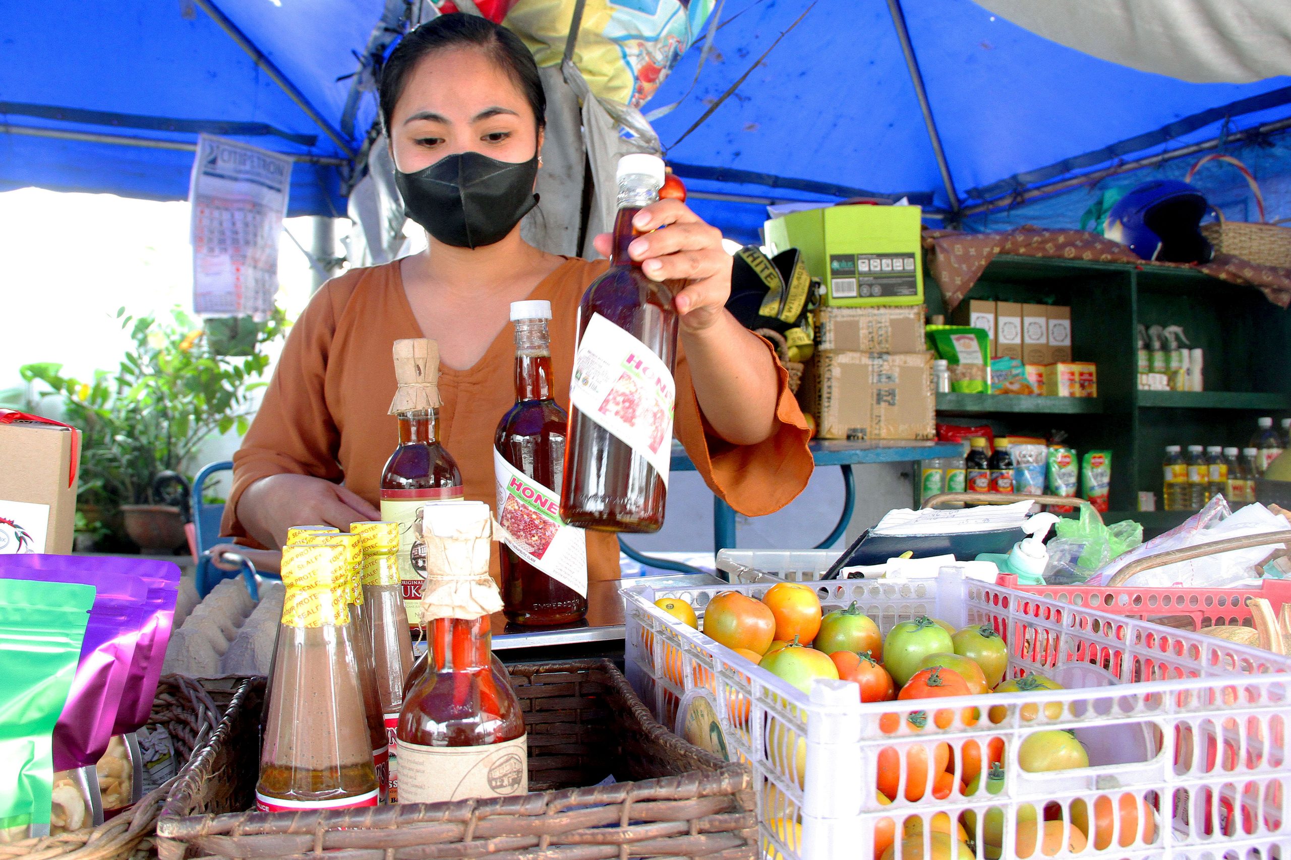 bottled honey, vinegar, and bagoong isda (fermented fish)