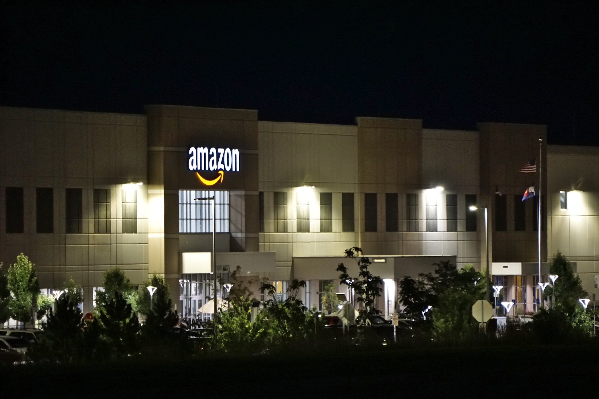 amazon building at night
