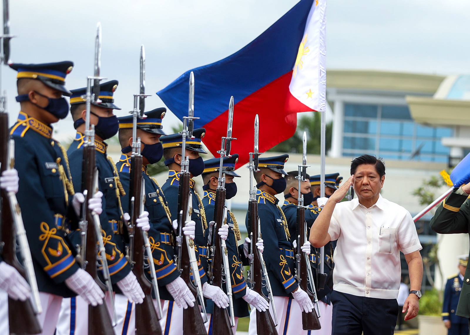 President Ferdinand R. Marcos Jr. receives departure honor at the Villamor Air Base in Pasay City.