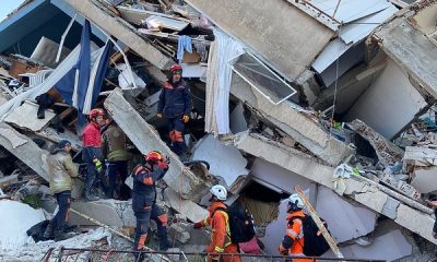 UK rescue team on a collapsed building due to earthquake in Turkey